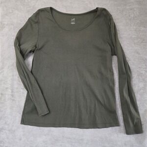 J Jill Perfect Pima Green Long Sleeve High Low Tee Shirt Women's L 100% Cotton
